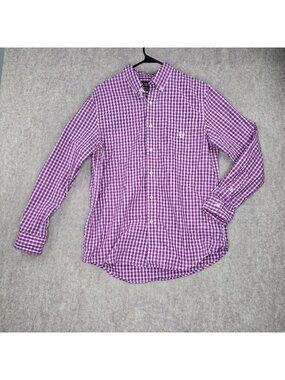 Chaps Men's Button-Down Purple/White Checkered Shirt Size M Cotton Blend